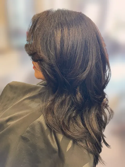 Brunette face-framing layers & blowout by Hair by Lana, Santa Barbara