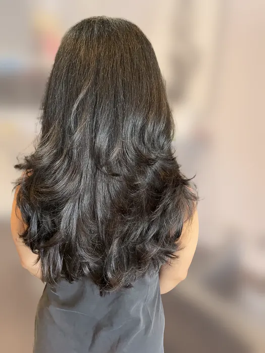 Long dark layered haircut by Hair by Lana, Santa Barbara